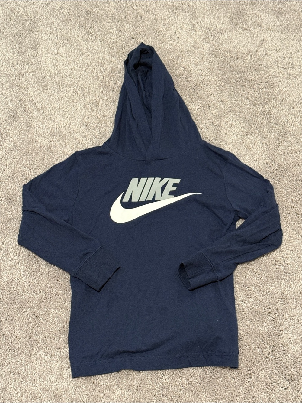 Boys Nike Navy Pullover Hoodie with White Swoosh